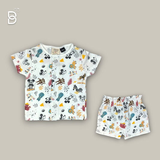 KIDS SHORT SLEEVES FULL PRINTED T-SHIRT & NICKER UNISEX MULTI - OLLYPOP