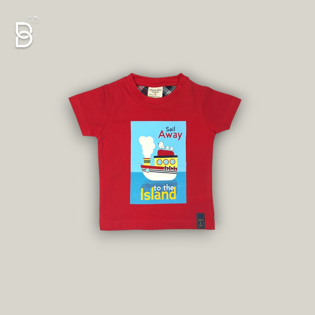 BOYS PRINTED T-SHIRT AND CHECKERED NICKER RED - OLLYPOP