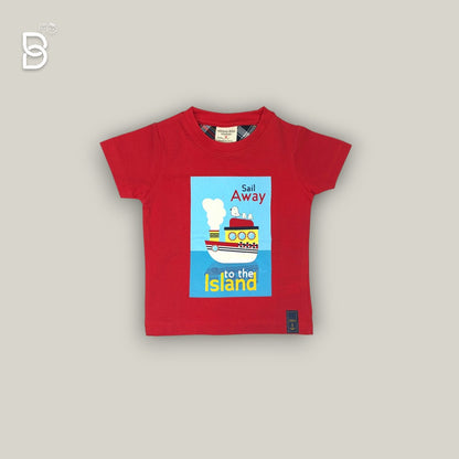 BOYS PRINTED T-SHIRT AND CHECKERED NICKER RED - OLLYPOP