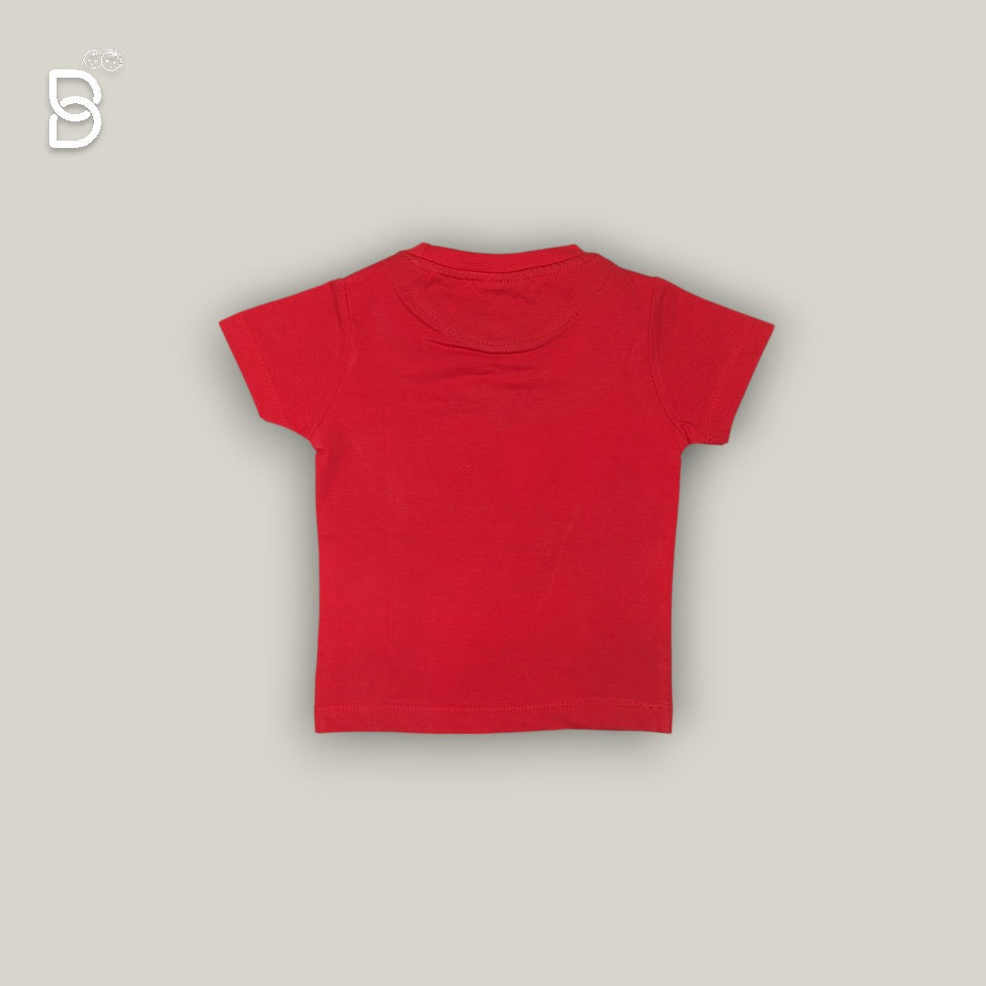 BOYS PRINTED T-SHIRT AND CHECKERED NICKER RED - OLLYPOP