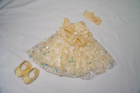 Babies Gold & Champagne Butterfly Sequin Party Dress Set