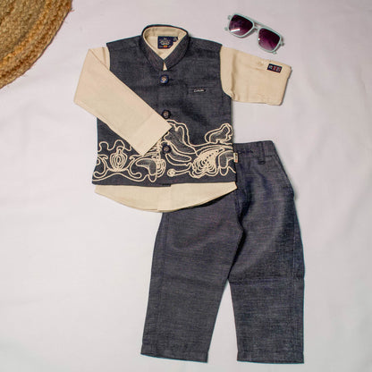 Boys 3-Piece Embroidered Nehru Jacket, Kurta & Trousers Set
