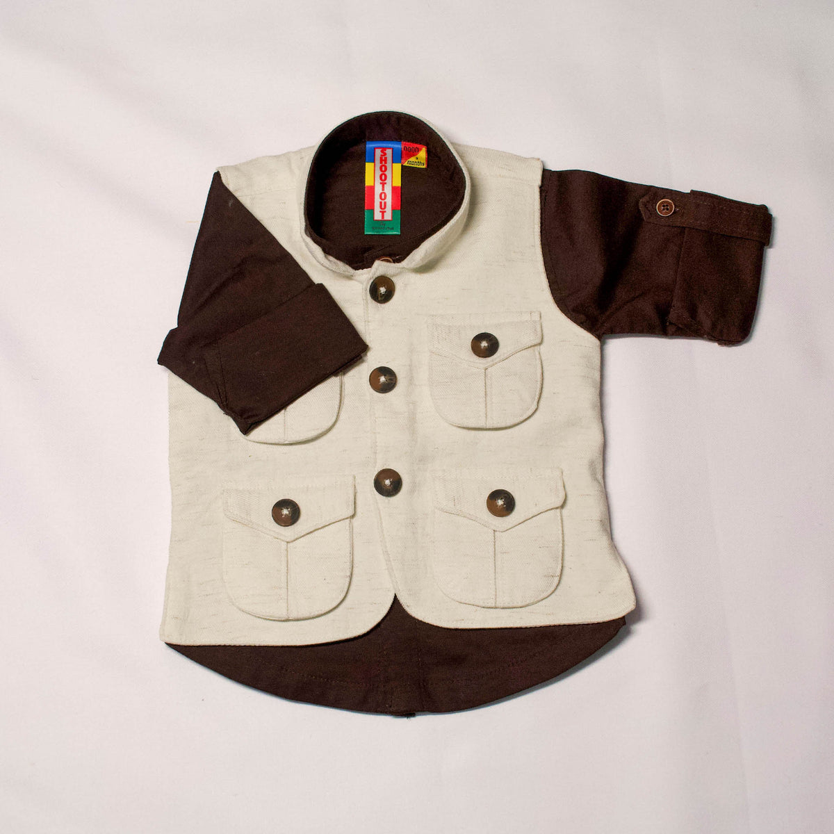 Boys 3-Piece Off-White & Dark Brown Safari Vest, Shirt & Trousers Set