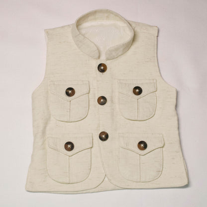 Boys 3-Piece Off-White & Dark Brown Safari Vest, Shirt & Trousers Set