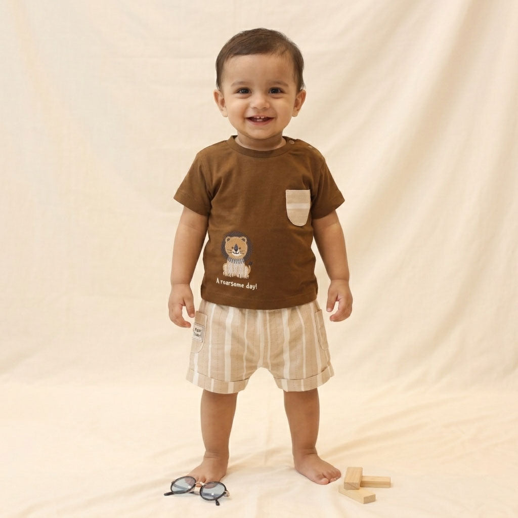 New born casual wear- Brown and Cream