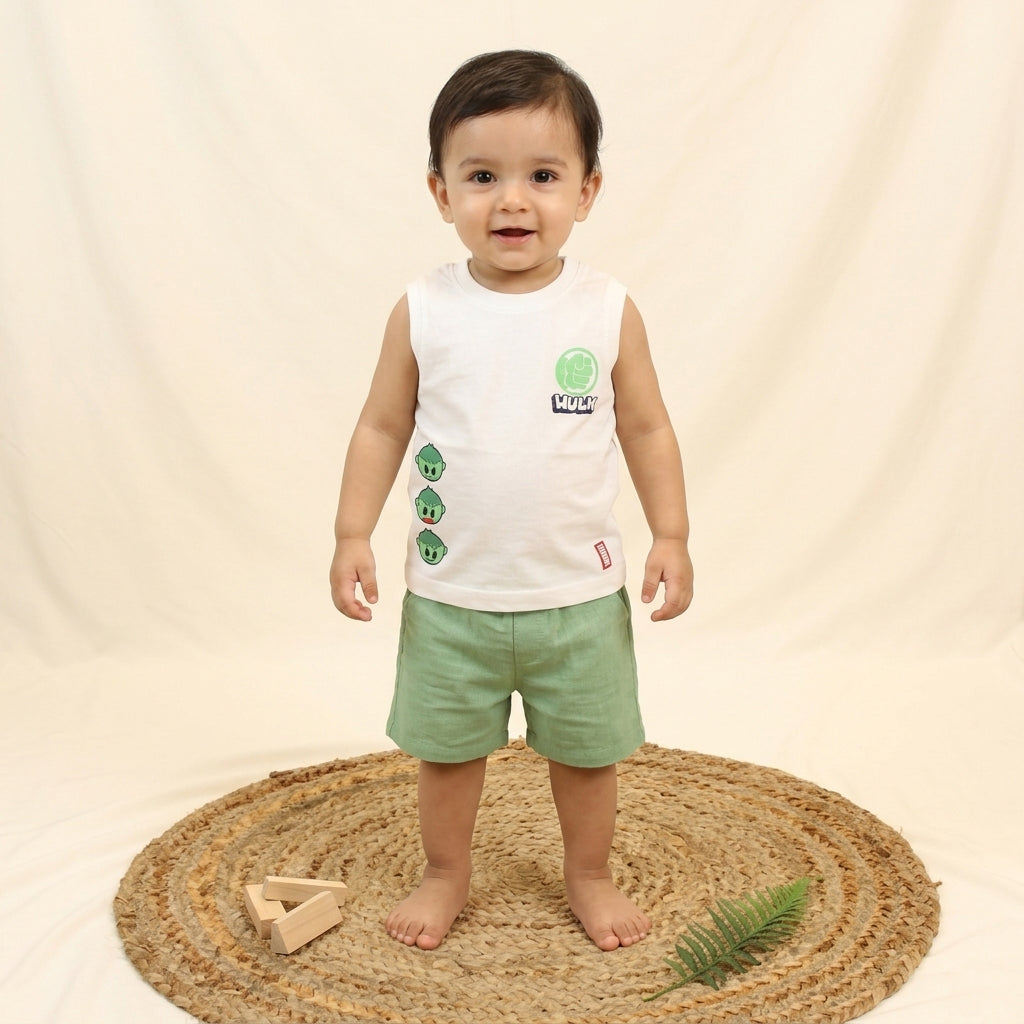 New born white sleeves tee-White Colour