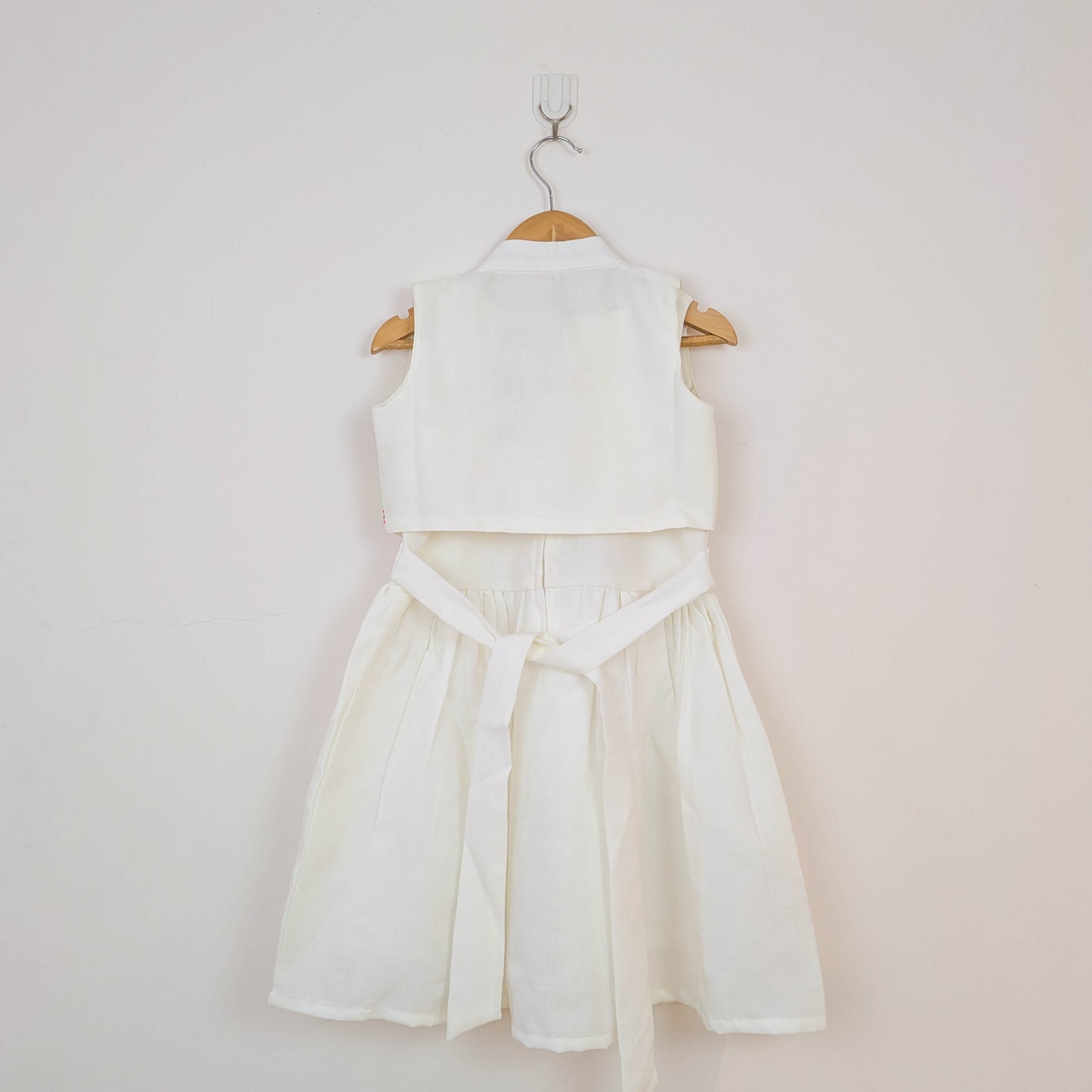Off-White Folk-Embroidered Dress & Waistcoat Vest Set