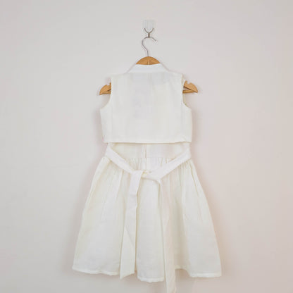 Off-White Folk-Embroidered Dress & Waistcoat Vest Set
