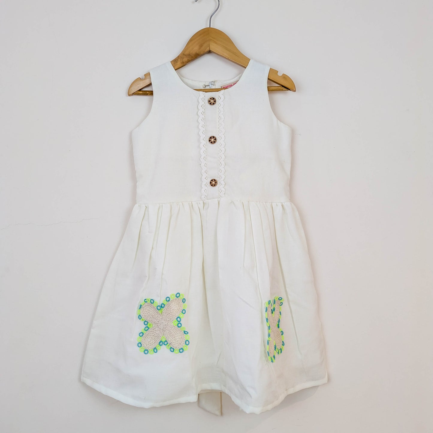 Off-White Folk-Embroidered Dress & Waistcoat Vest Set