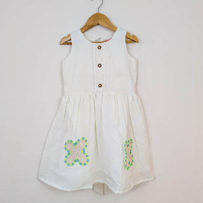 Off-White Folk-Embroidered Dress & Waistcoat Vest Set