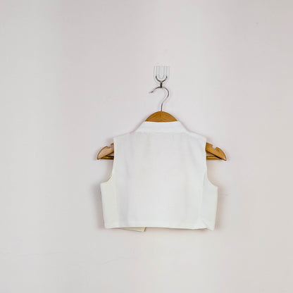 Off-White Folk-Embroidered Dress & Waistcoat Vest Set