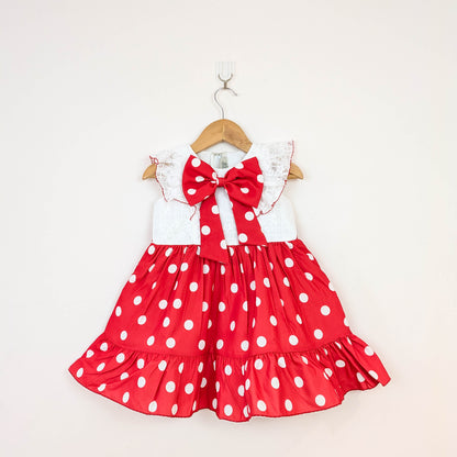 Charming Red & White Polka Dot Flutter-Sleeve Dress