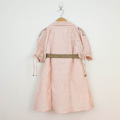 Elegant Blush Peach Sequined Shirt Dress with Woven Belt