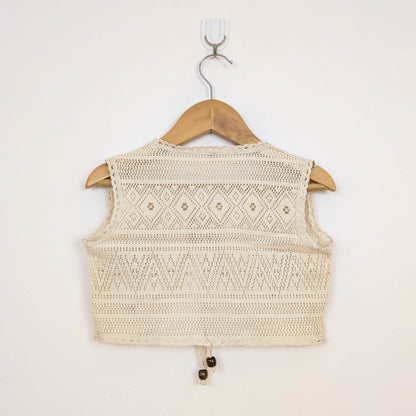 Vintage-Style Sage Green Tiered Dress & Crochet Vest Set