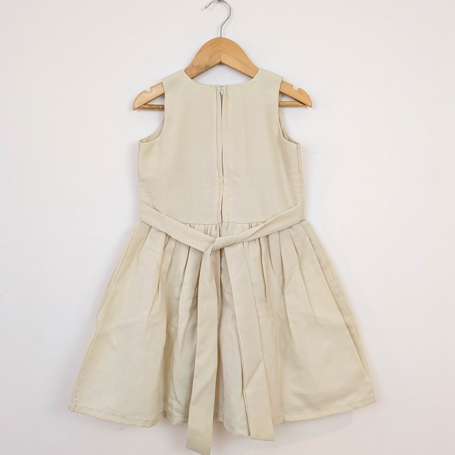 Beige Folk-Embroidered Dress & Waistcoat Vest Set