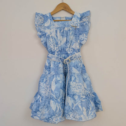 Charming Blue & White Floral Tiered Sundress