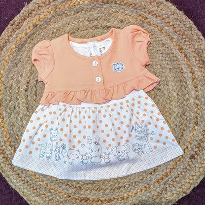 Baby Girls Two-Piece Animal & Polka Dot Dress Set (Peach)