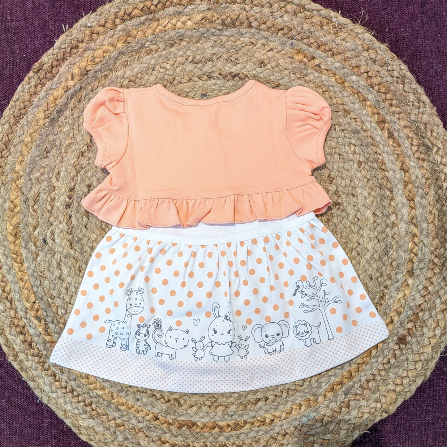 Baby Girls Two-Piece Animal & Polka Dot Dress Set (Peach)