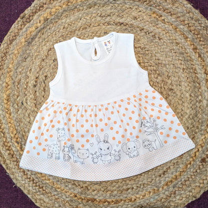 Baby Girls Two-Piece Animal & Polka Dot Dress Set (Peach)