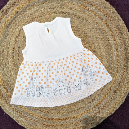 Baby Girls Two-Piece Animal & Polka Dot Dress Set (Peach)