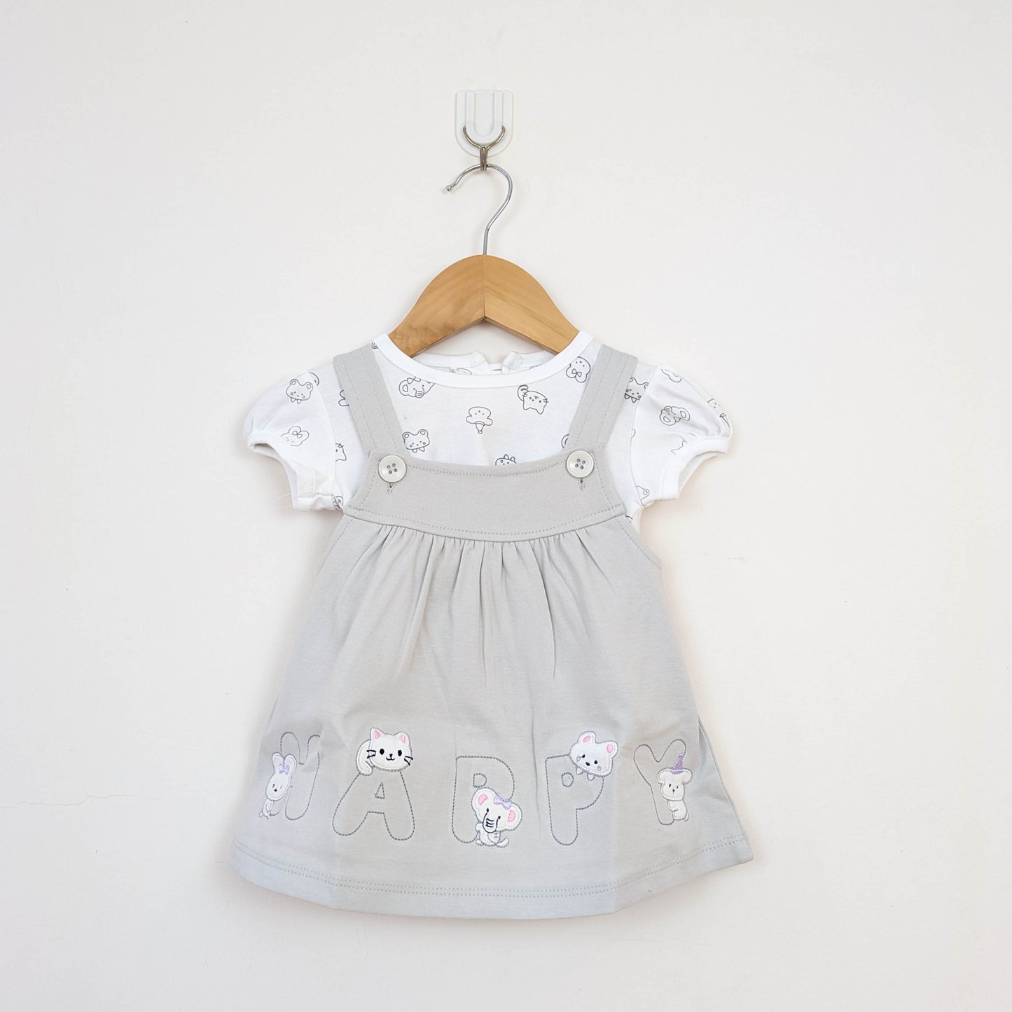 Grey Animal Friends Pinafore & Printed Tee Set