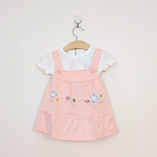 Peach Ocean Explorer Pinafore & Wave Print Tee Set