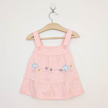 Peach Ocean Explorer Pinafore & Wave Print Tee Set