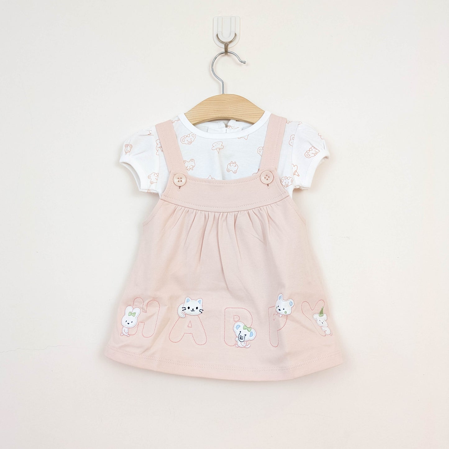 Baby Girl 2-Piece "HAPPY" Animal Pinafore Dress Set