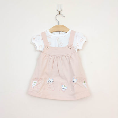 Baby Girl 2-Piece "HAPPY" Animal Pinafore Dress Set