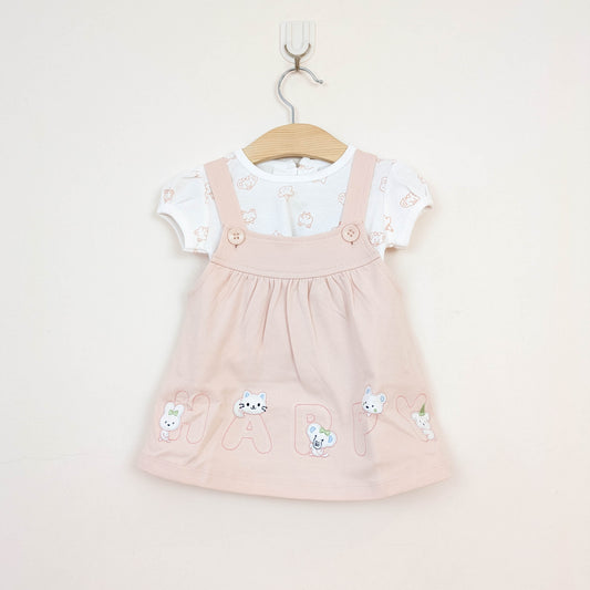 Baby Girl 2-Piece "HAPPY" Animal Pinafore Dress Set