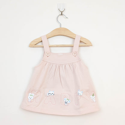 Baby Girl 2-Piece "HAPPY" Animal Pinafore Dress Set