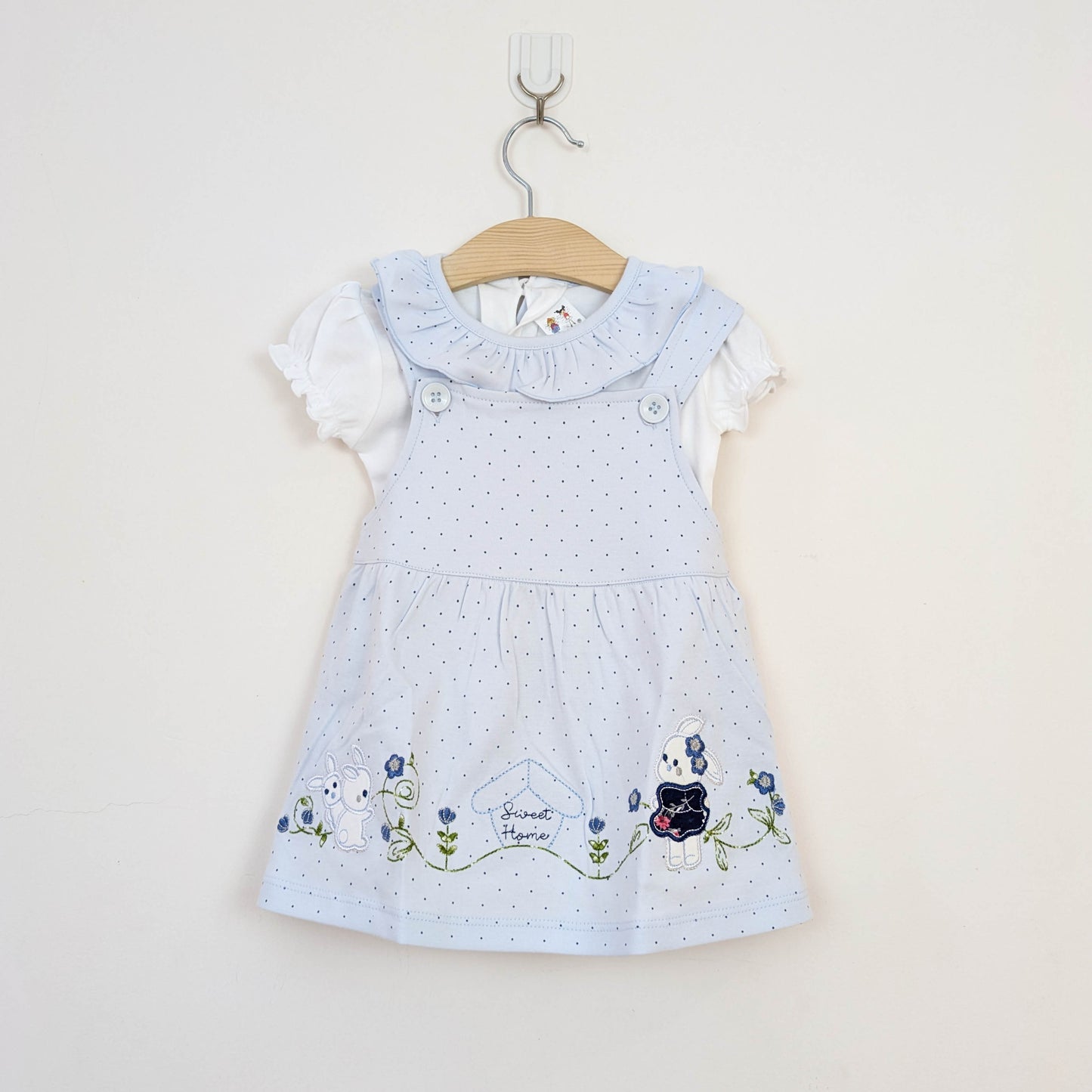 Baby Girl 2-Piece "Sweet Home" Bunny Pinafore Dress Set