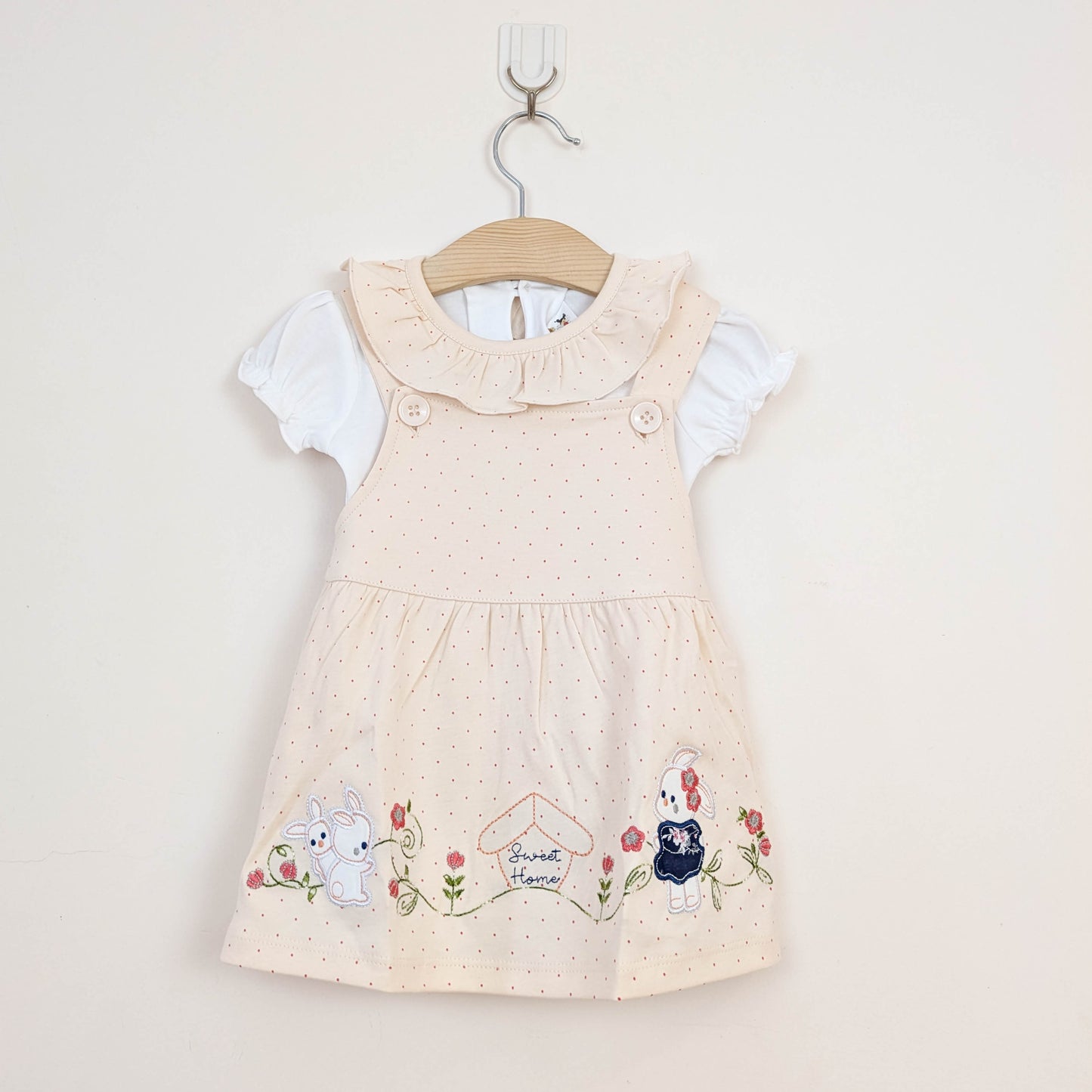 Baby Girl 2-Piece "Sweet Home" Bunny Pinafore Dress Set