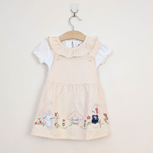 Baby Girl 2-Piece "Sweet Home" Bunny Pinafore Dress Set