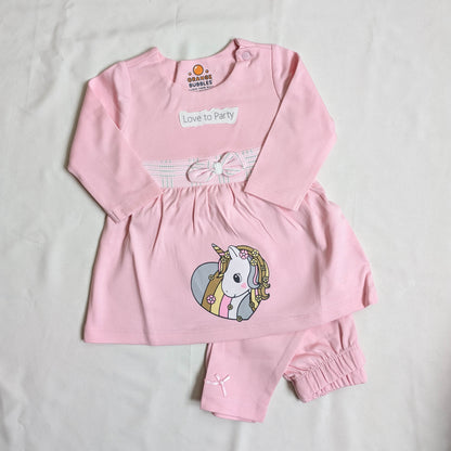 Baby Girls Soft Pink Unicorn Tunic Dress & Leggings Set
