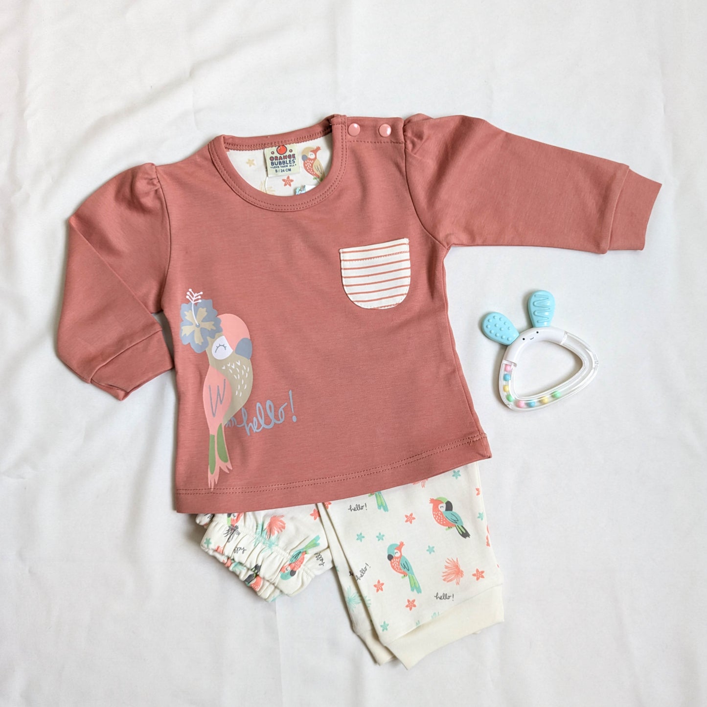Parrot Print Top & All-Over Tropical Pants Set