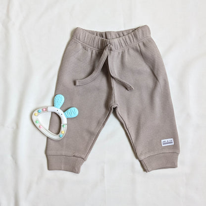 Car Patch Elbow-Accent Top & Mocha Waffle Pants Set