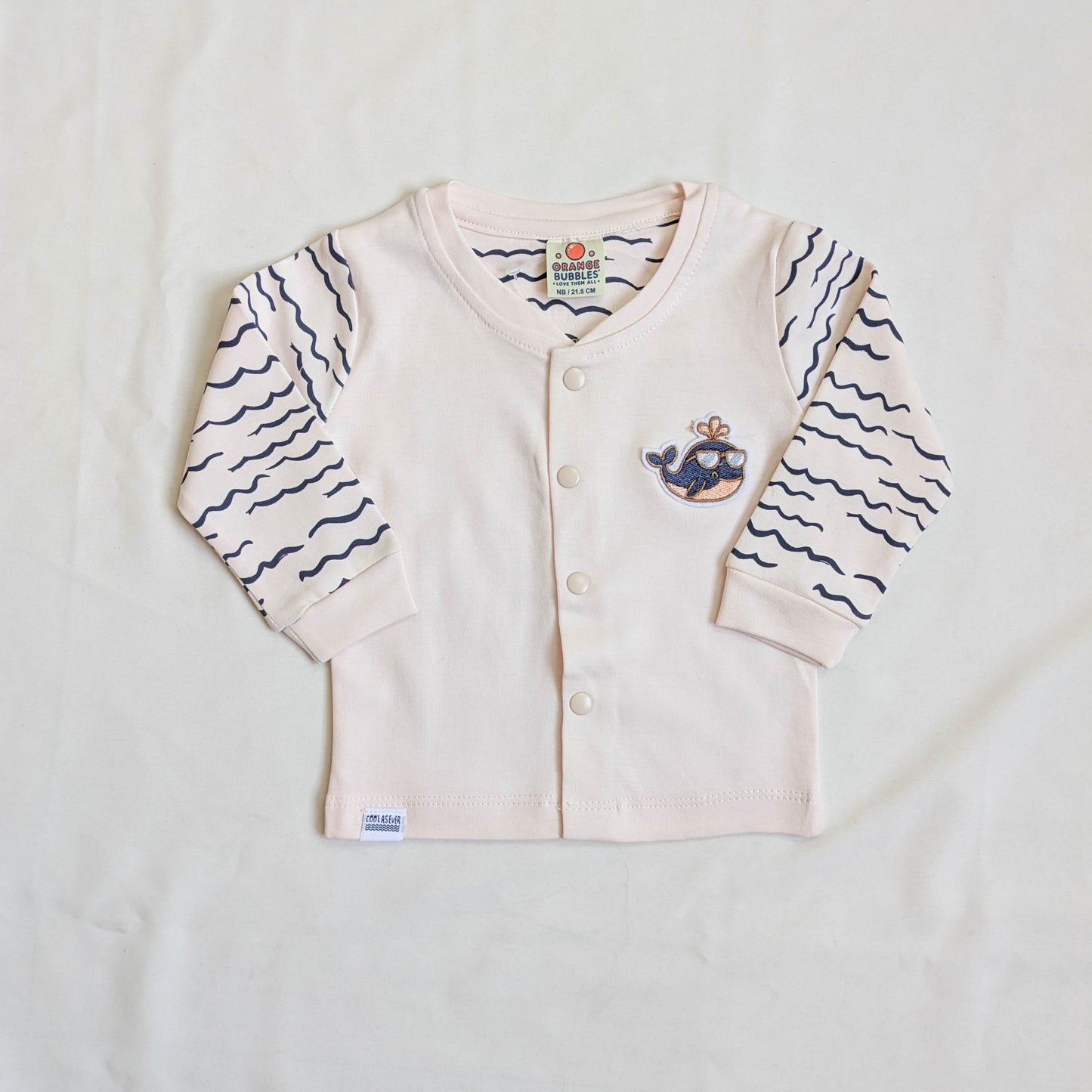 Whale Print Front-Button Top & Dark Blue Waffle Pants Set