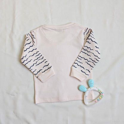 Whale Print Front-Button Top & Dark Blue Waffle Pants Set