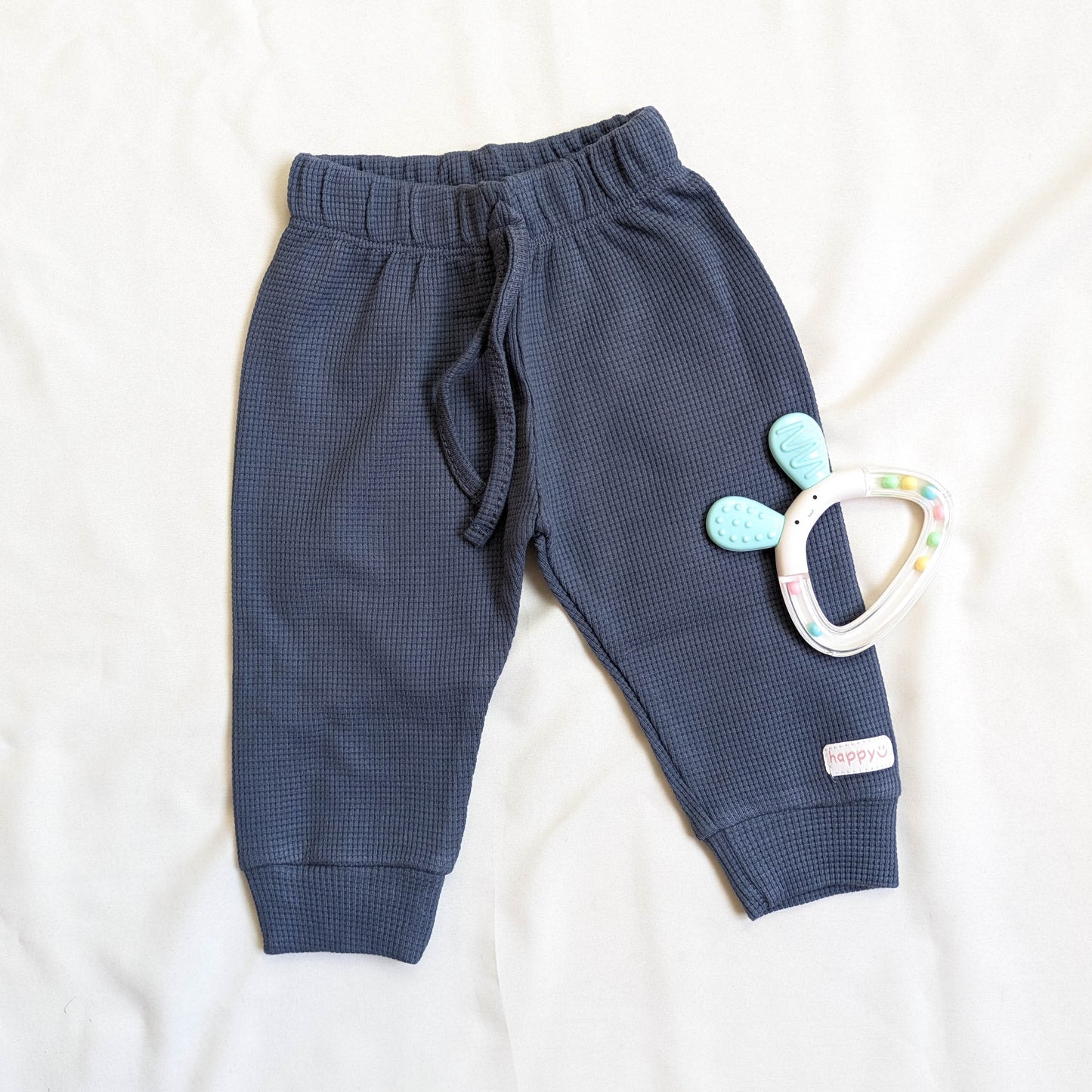 Whale Print Front-Button Top & Dark Blue Waffle Pants Set