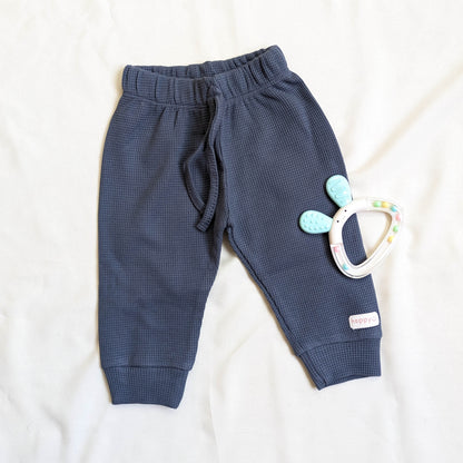 Whale Print Front-Button Top & Dark Blue Waffle Pants Set