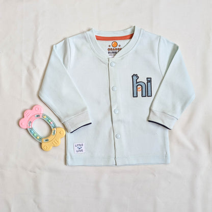 "Hi" Embroidered Top & Striped Trousers Set
