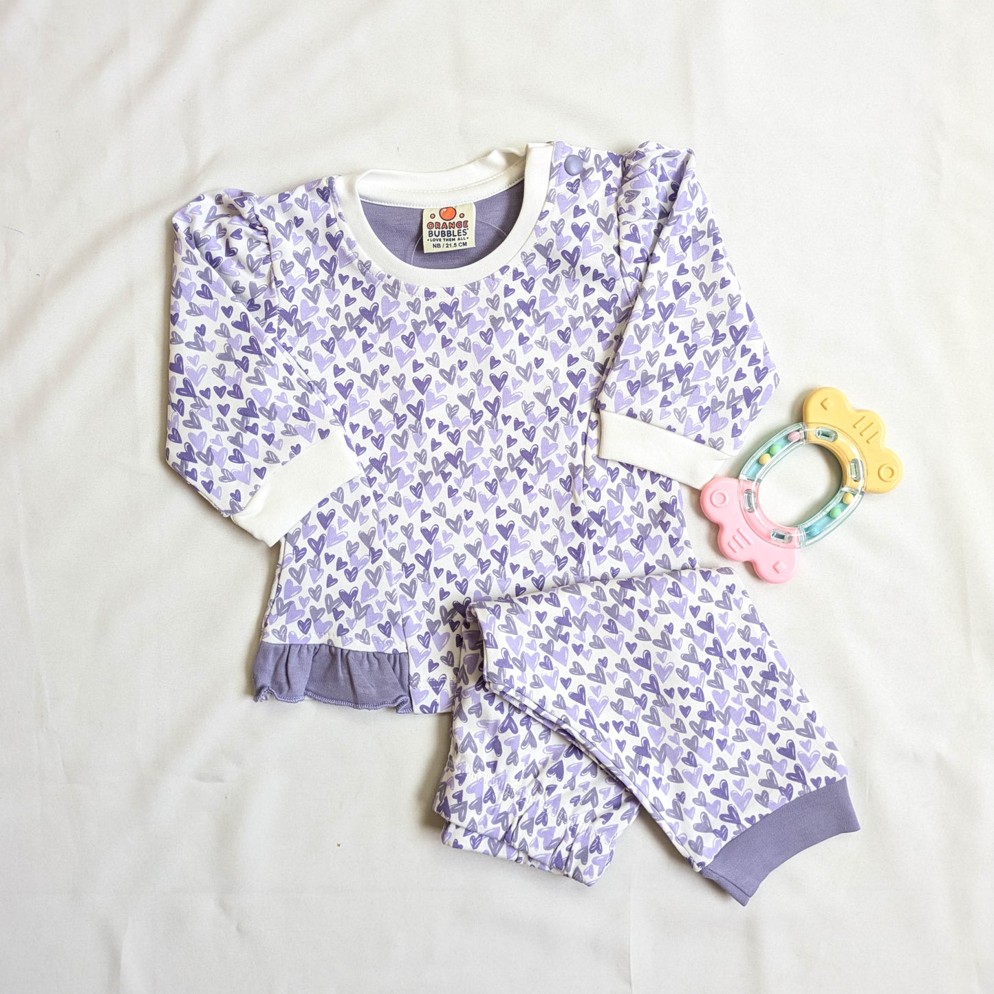 Purple Heart Print Ruffle Top & Leggings Set