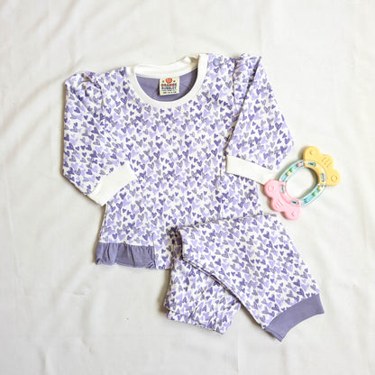 Purple Heart Print Ruffle Top & Leggings Set