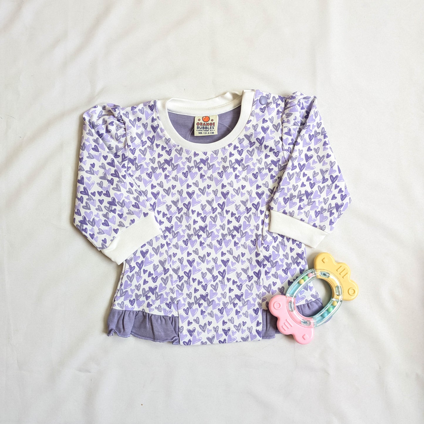 Purple Heart Print Ruffle Top & Leggings Set
