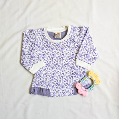 Purple Heart Print Ruffle Top & Leggings Set