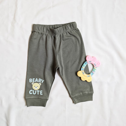 "Beary Cute" Printed Top & Olive Pants Set