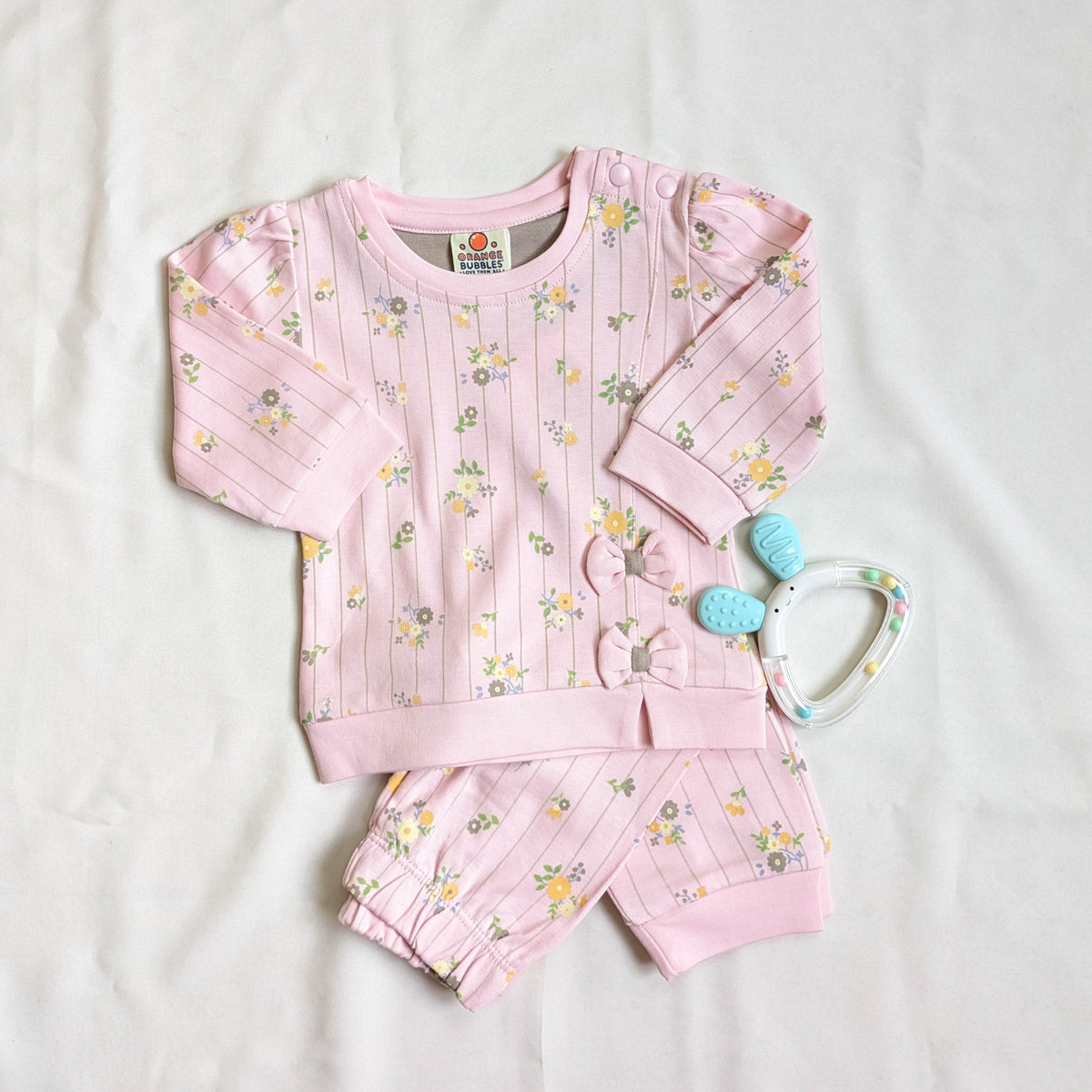 Baby Girl Floral Pinstripe 2-Piece Night Set