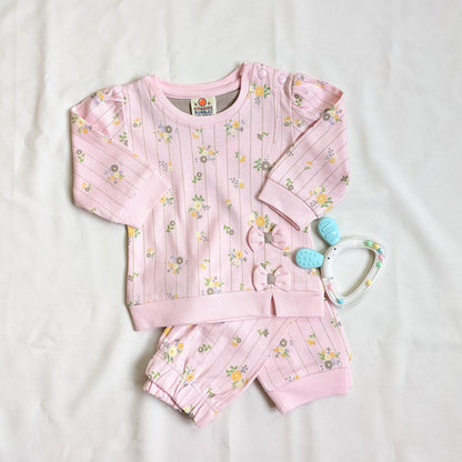 Baby Girl Floral Pinstripe 2-Piece Night Set
