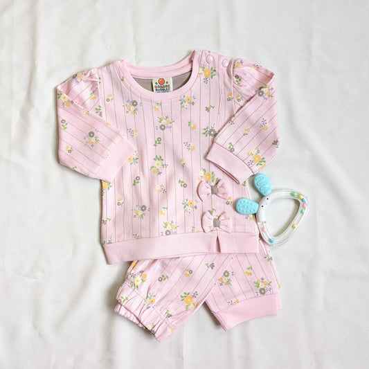 Baby Girl Floral Pinstripe 2-Piece Night Set
